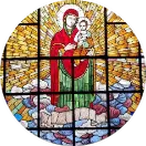 Vitral de Nossa Senhora da Saúde com o Menino Jesus